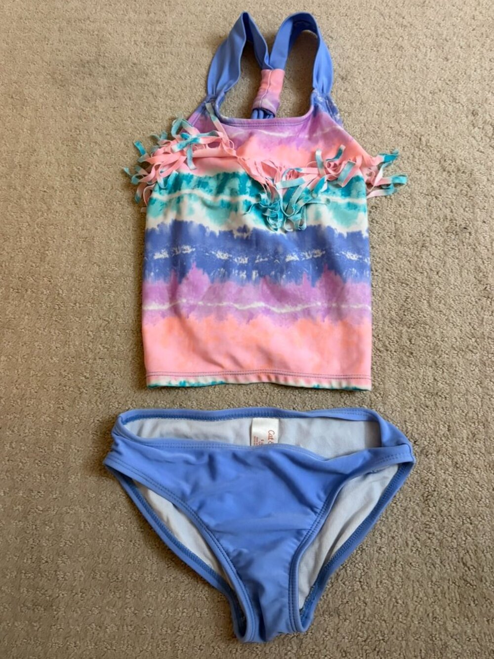 Cat & Jack girls' tie-dye fringe tankini set